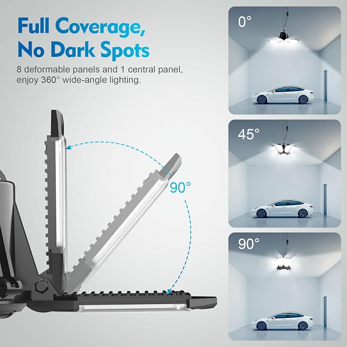 TANBABY Upgrade 250W LED Garage Lights Plug in 2 Pack, Total 50000LM Deformable - Image 5
