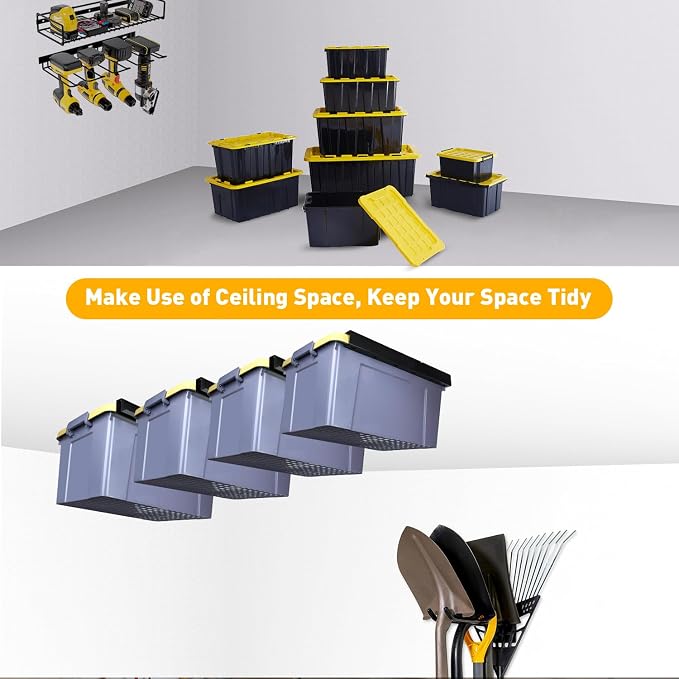TOPOWN Overhead Garage Ceiling Bin Storage Rack, Heavy Duty Tote Slide Garage - Image 5