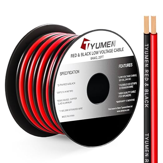 8 Gauge Wire 25FT, 8AWG Red Black Electrical Wire LED Strips Extension Cord by Tyumen