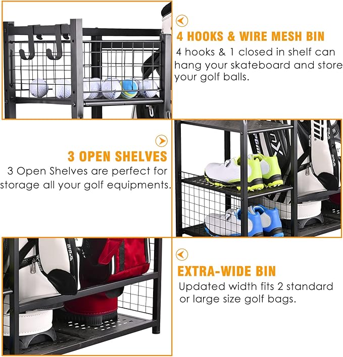 SNAIL Golf Bag Garage Storage Organizer Extra Large Size Golf Bag Rack Stand - Image 3