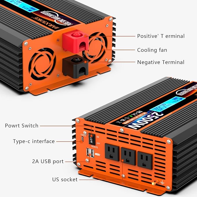 2500 Watt Pure Sine Wave Power Inverter 12V DC to 110V 120V Converter - Image 5