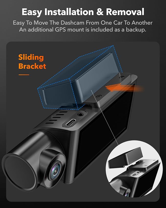 WOLFBOX i07 3 Channel Dash Cam Built-in WiFi GPS, 4K Dash Camera Front and - Image 9