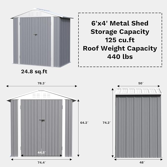 Greesum 6×4FT Outdoor Storage Shed, Metal Patio Storaged Sheds - Image 3