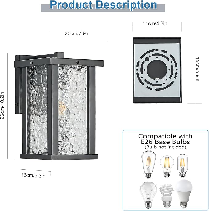 Outdoor Wall Sconce E26 Base Metal Frame - Image 2