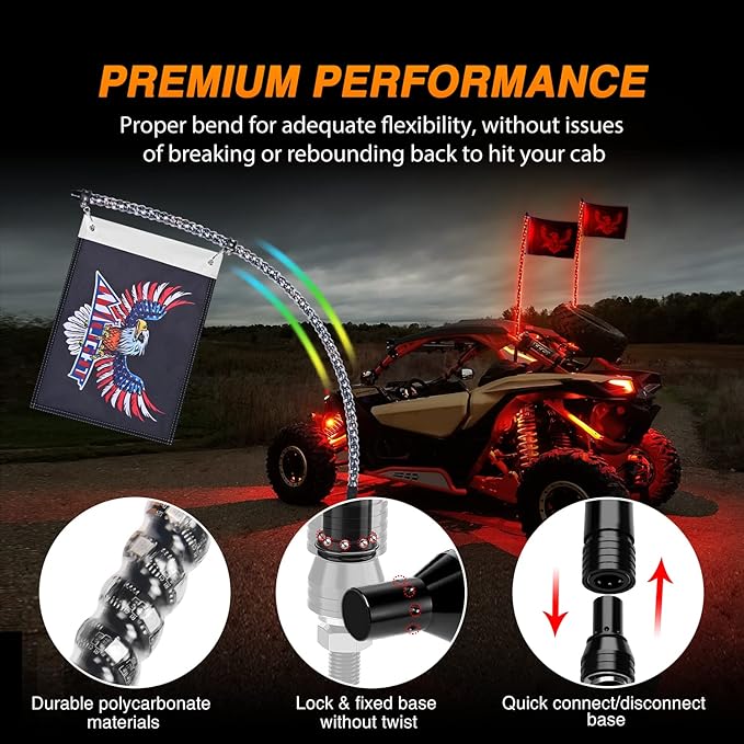 Nilight 2PCS 4FT RGB LED Whip Lights, Remote App Control w/DIY Chasing Patterns - Image 7