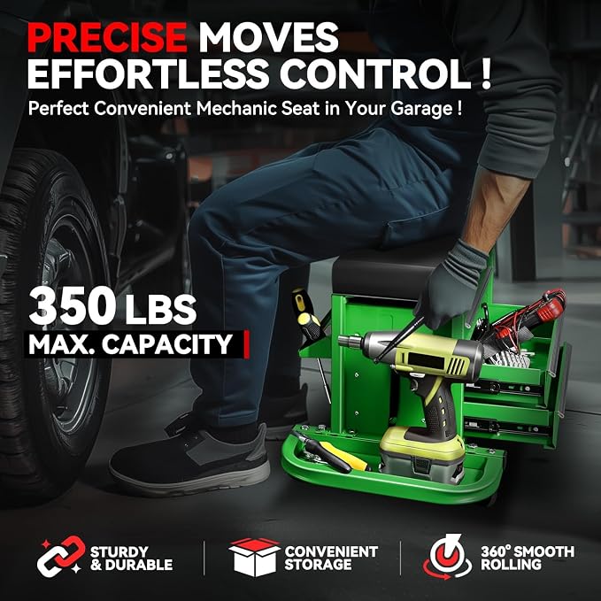 Auto Dynasty 3-Drawer Mechanic Rolling Seat, 350 LBS Capacity Roller Garage - Image 2
