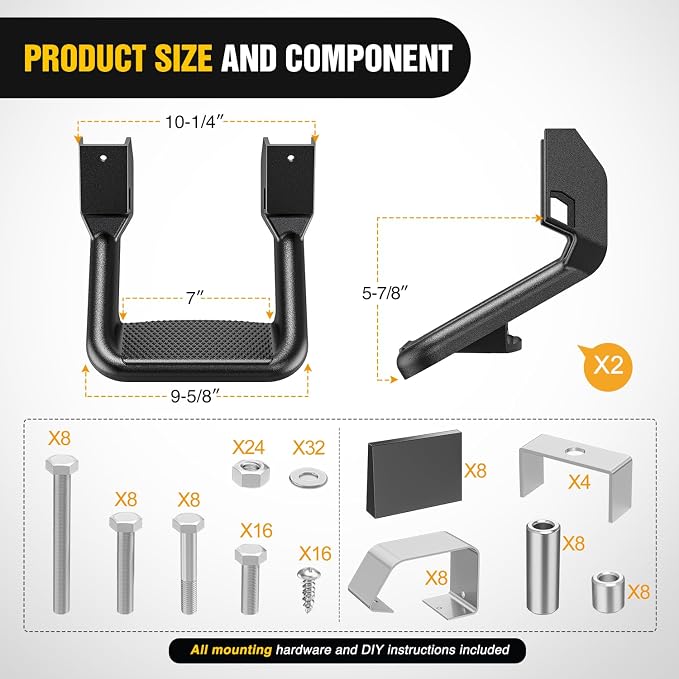 Nilight Universal Side Step Slip-Proof Aluminum Side Hoop Steps Nerf Bars - Image 2