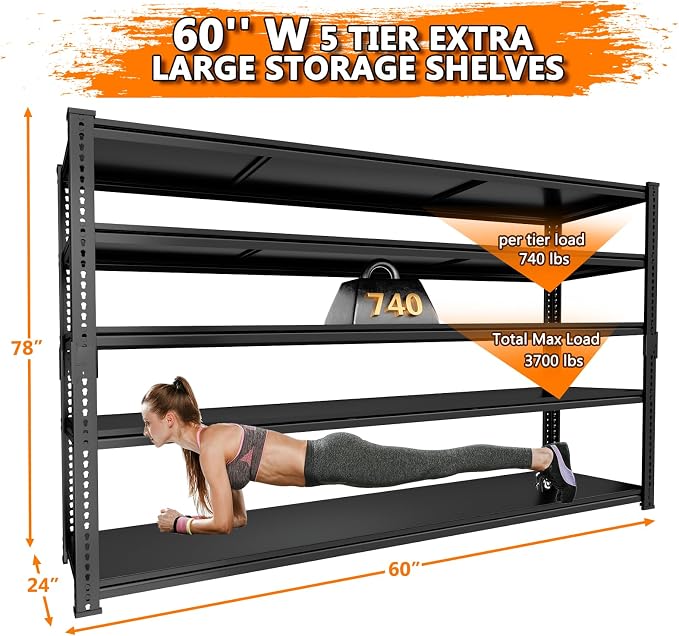 Storage Shelves Heavy Duty, 5-Tier Adjustable Metal Industrial Utility Shelf - Image 3