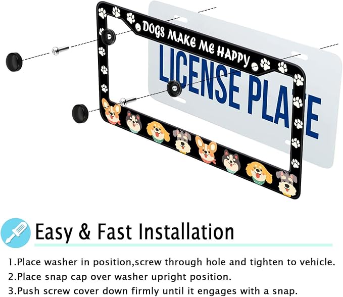 Dogs License Plate Frame, Lovely Puppies Dogs Paws Printed License Plate Holder - Image 9