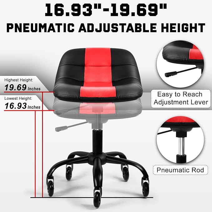 Rolling Stool with Wheels, Garage Shop Stool with Backrest, Roller Seat with - Image 4
