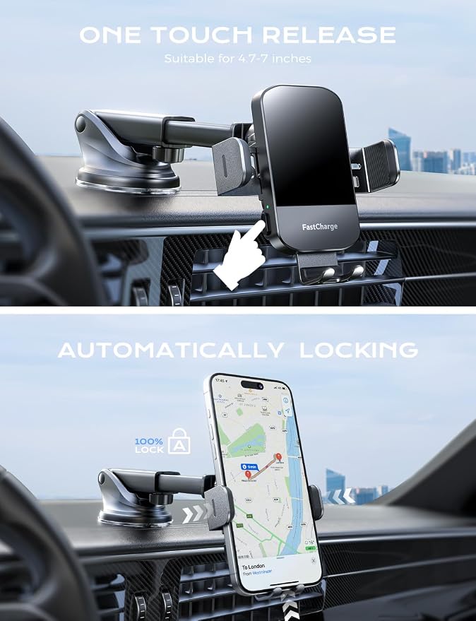 CHGeek Wireless Car Charger, 15W Fast Charging Auto Clamping Car Charger Phone - Image 5