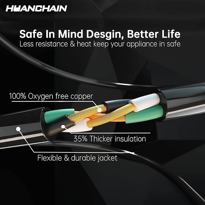 HUANCHAIN Indoor Outdoor Black Extension Cord 20 ft Waterproof, 16/3 Gauge - Image 3