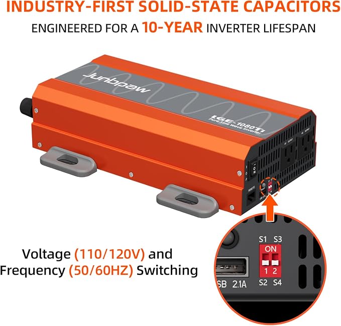 1080 Watt Pure Sine Wave Inverter, Remote Monitor Controller 12V DC to 120V AC - Image 2