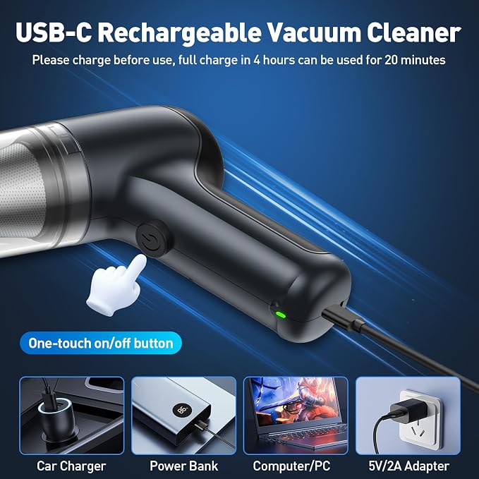 Mini Vacuum Cleaner, 120W High Power Handheld Car Vacuum Cleaner, 2 in 1 Air - Image 5