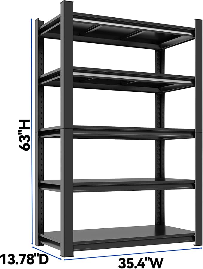 63"H Garage Shelving Heavy Duty Rack, 3000 LBS Extra Large Capacity 5 Tier - Image 2