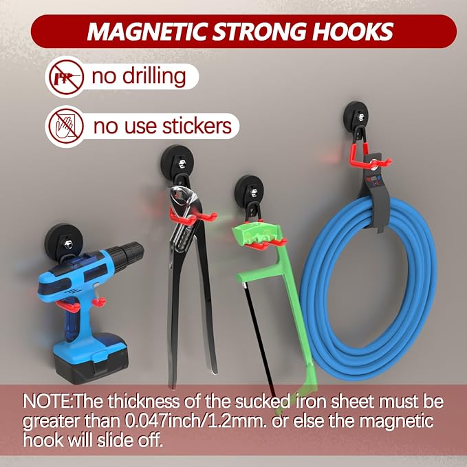 3-H Heavy Duty Magnet Garage Hooks 4 Pack, Large Strong Magnetic Hooks - Image 3