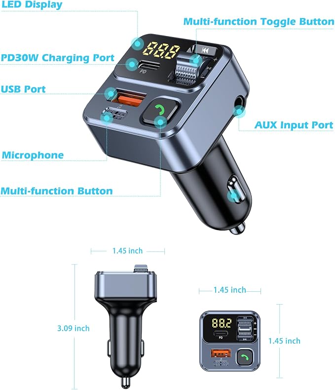 KAIY FM Transmitter Bluetooth Car Adapter, Car Radio Bluetooth Transmitter - Image 8
