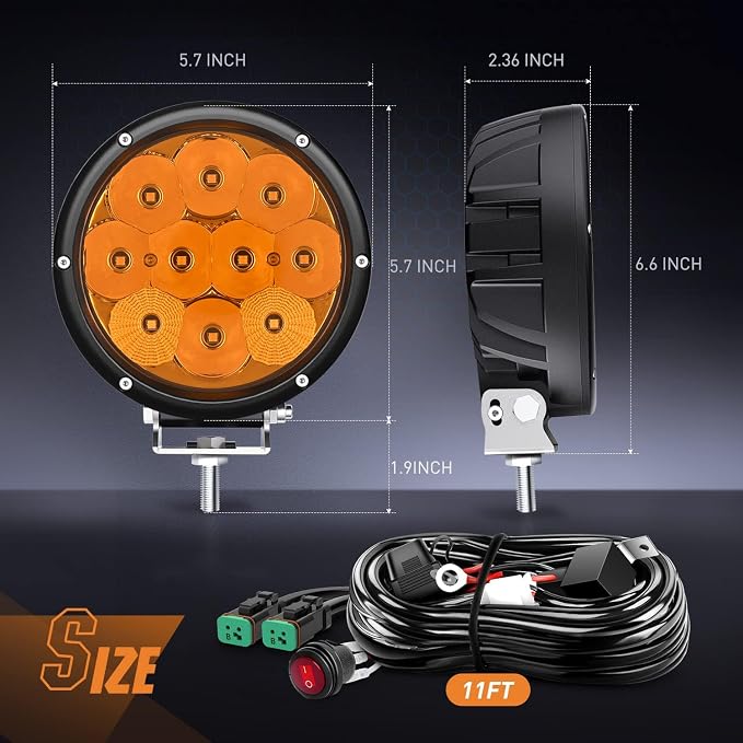 Nilight 5.7 Inch Amber LED Driving Light Round 50W Yellow Fog Spot Flood Combo - Image 2