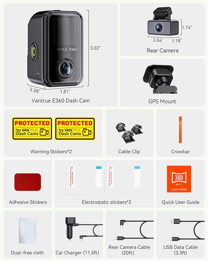 Vantrue E360 Plus 3 Channel 360 Degree WiFi Dash Cam, Dual STARVIS 2, - Image 8