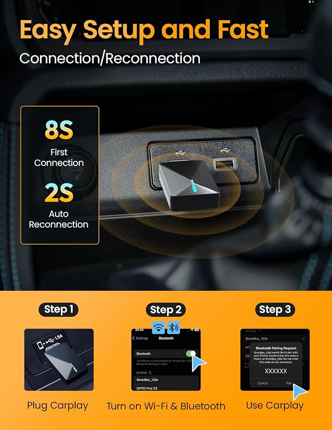 Pop'sDone Wireless CarPlay Adapter, Convert Wired to Wireless CarPlay 0 Delay - Image 3