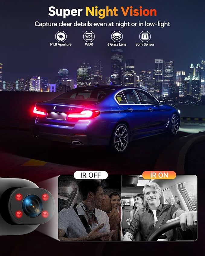Dash Cam Front and Rear Inside, 1080P 3 Channel Dash Camera - Image 4
