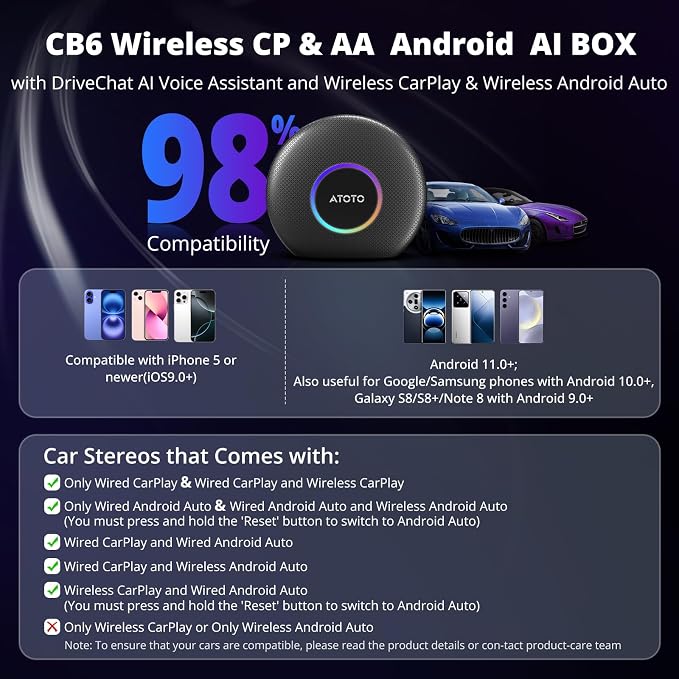 CB6 CarPlay AI Box & Android AI Box, Wireless CarPlay/AndroidAuto Adapter - Image 7