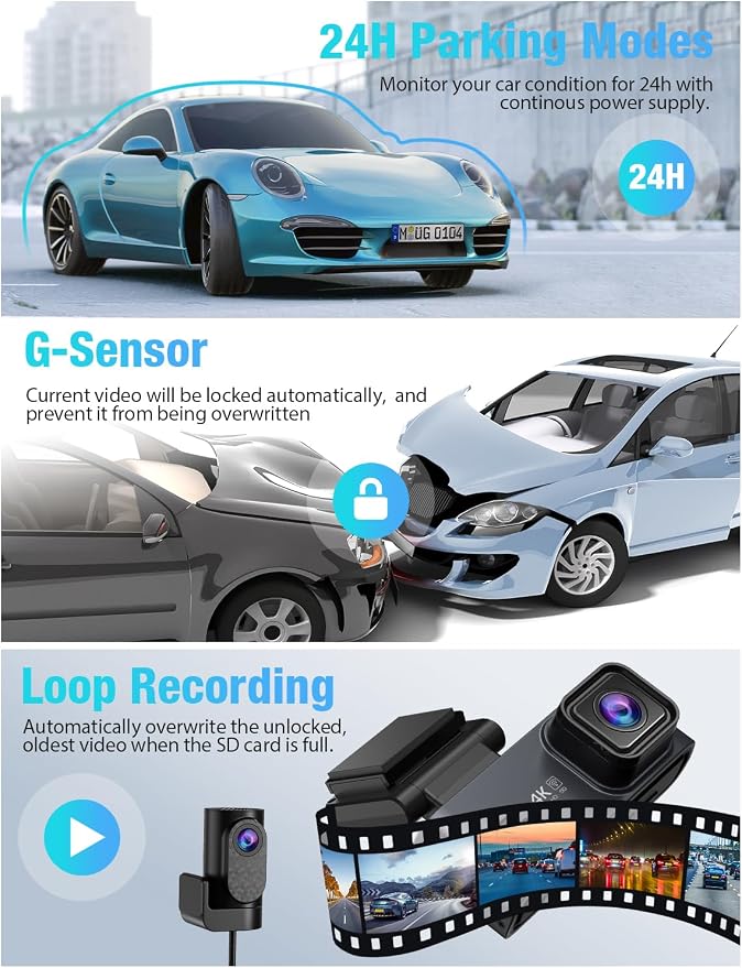 OMBAR Dash Cam Front and Rear 5G WiFi, Dash Cam 4K/2K/1080P+1080P, Dash Camera - Image 7