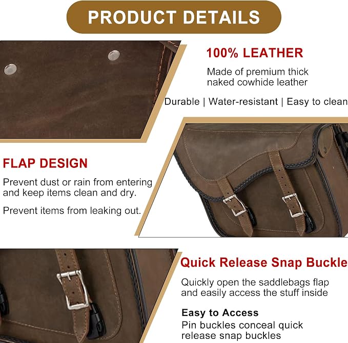 Dream Apparel Naked Cowhide Leather Motorcycle Saddle Bags Throw Over Saddlebags - Image 2