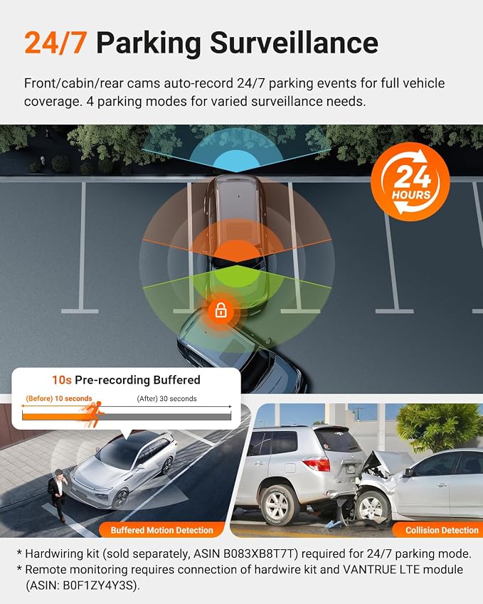 Vantrue N4 Pro S 4K 3 Channel Dash Cam w/Triple STARVIS 2, 4K+1080P+2.5K Front - Image 7