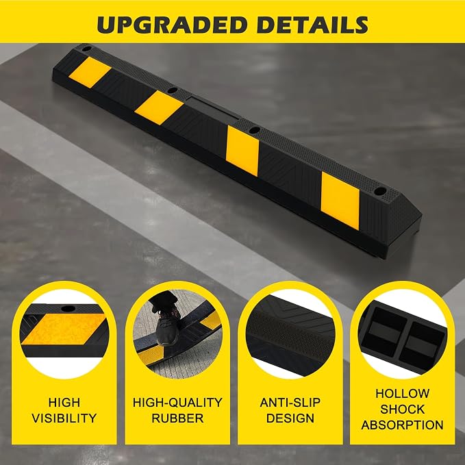 72" Rubber Parking Curb Stop, Heavy Duty Car Stopper, Parking Wheel Stops - Image 5