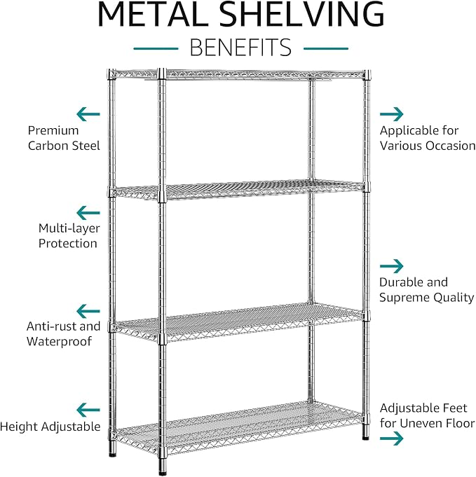 IZEUK 2640 LBS Garage Shelving Wide Storage Shelves 4 Tier Metal Shelves Heavy - Image 5
