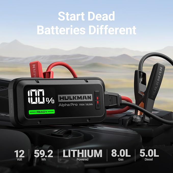 Hulkman Alpha Pro Solid Black, 1750A 59.2Wh Car Jump Starter Portable, - Image 2