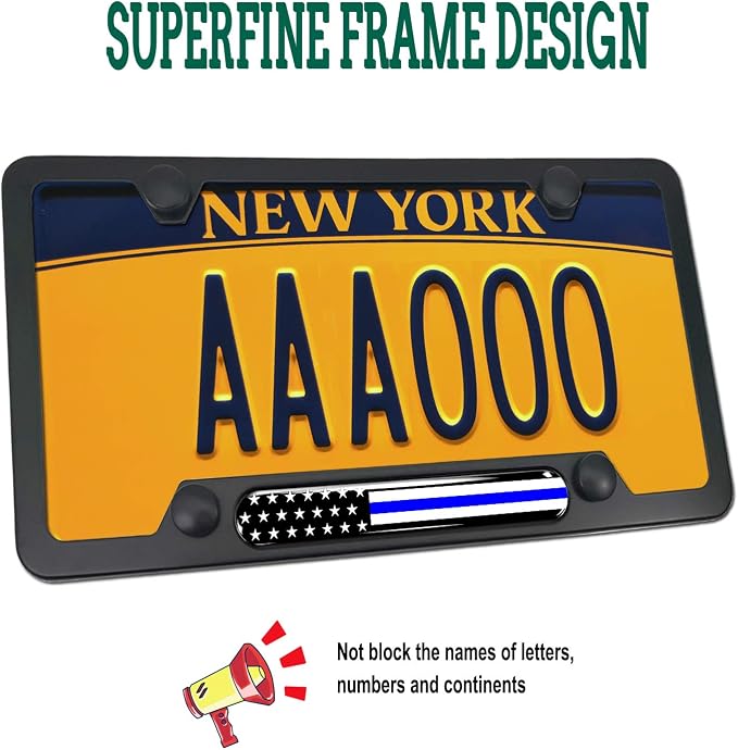 Police Thin Blue Line License Plate Frame-American Flag Patriotic Car Tag Holder - Image 2