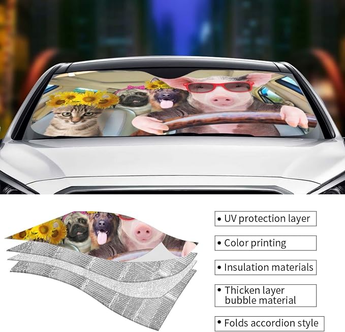Car Windshield Sunshade Front Window Sunflower Pig Dog cat Drive Sun Visor - Image 4