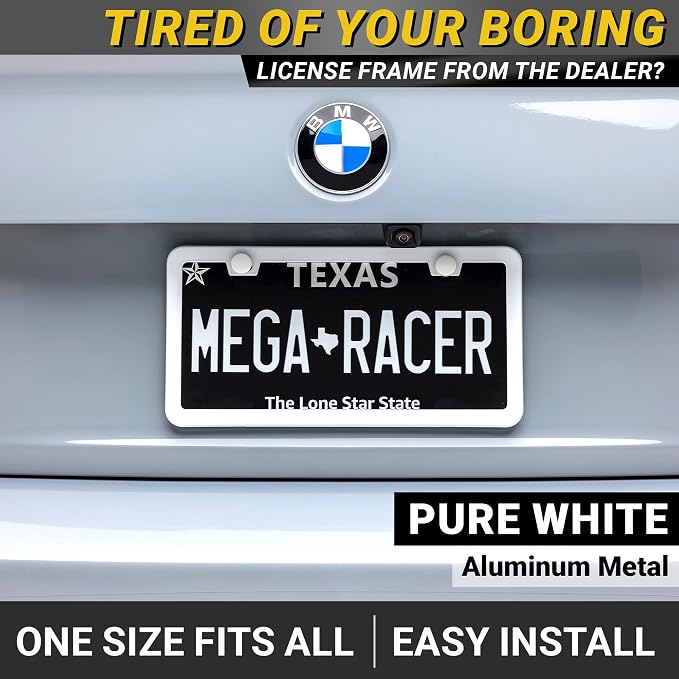 Premium Slim White License Plate Frames – 2 Pack, Rust-Free Stainless Steel - Image 2