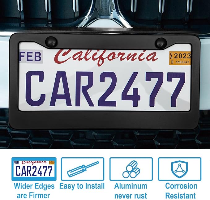 2PCS Matte Black License Plate Frames, 2 Holes Solid Aluminum License Plate - Image 3