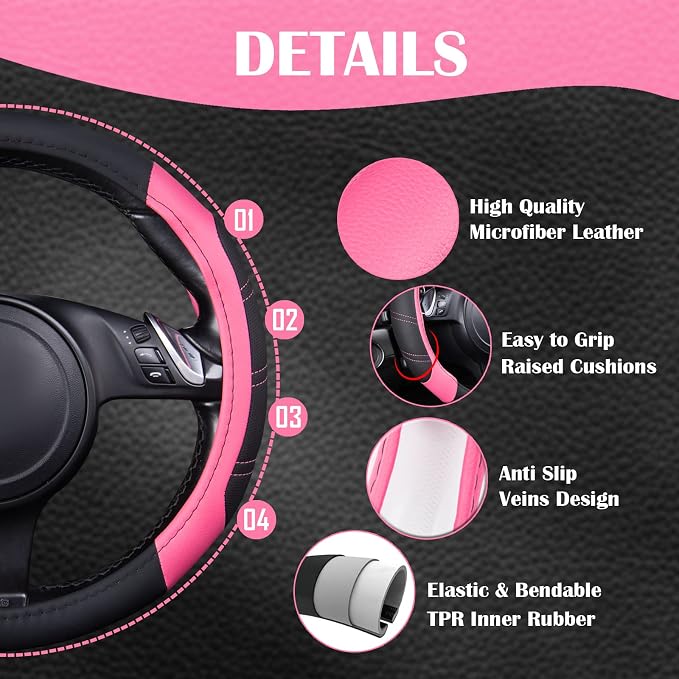 CAR PASS Line Rider Microfiber 14 Inch Leather Sporty Steering Wheel Cover - Image 2