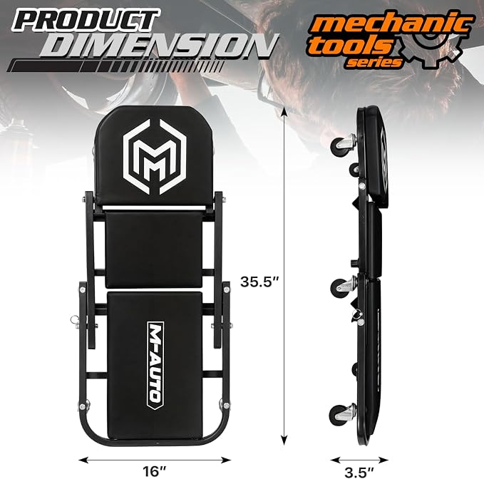M-AUTO Foldable Z Creeper 2-in-1 Rolling Folding Car Creeper & Seat, 330LBS - Image 2