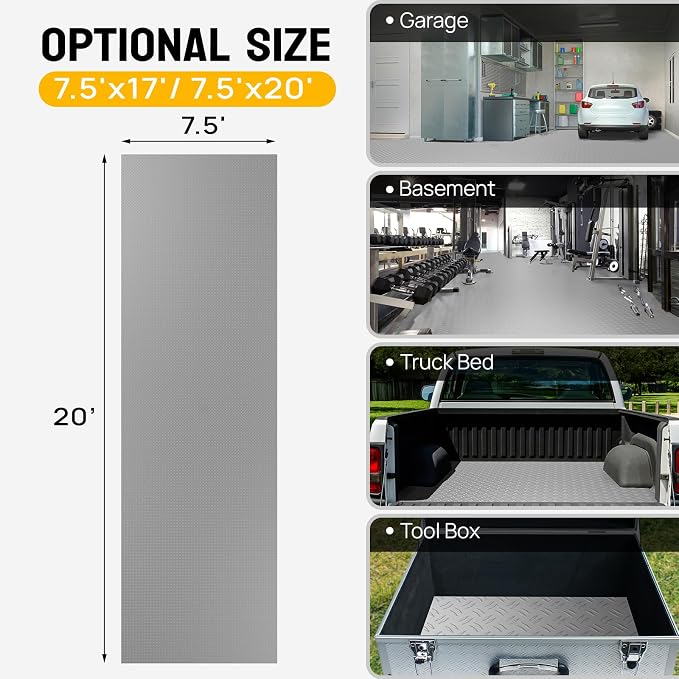 TUFFIOM 7.5 x 20 FT Garage Floor Mat, Thickened Diamond Plate PVC Garage Mats - Image 6