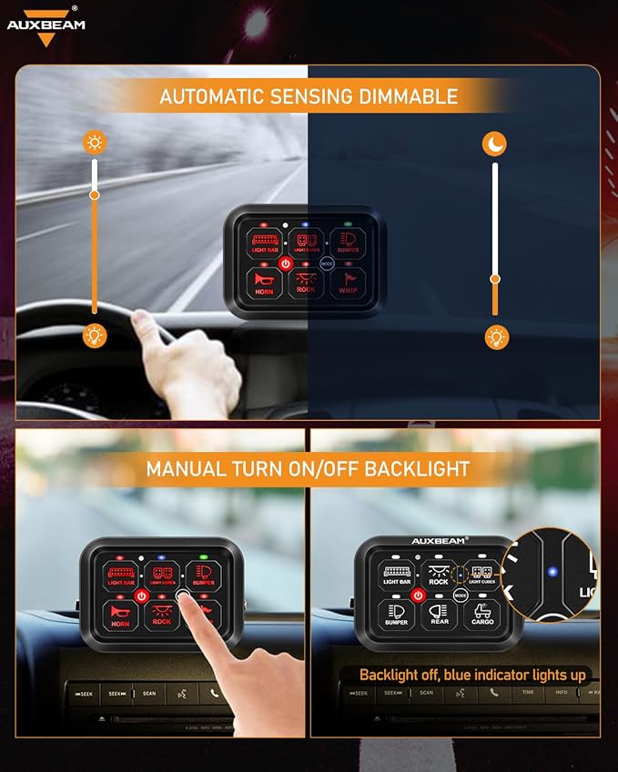 Auxbeam 6 Gang Switch Panel RA60 Toggle Momentary Pulsed RGB Dimmable Switch - Image 4