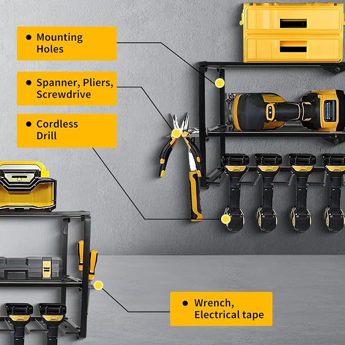 Wall Mount Power Tool Organizer, 3 Layer 7 Drill Hangers Storage Rack, Tool - Image 5