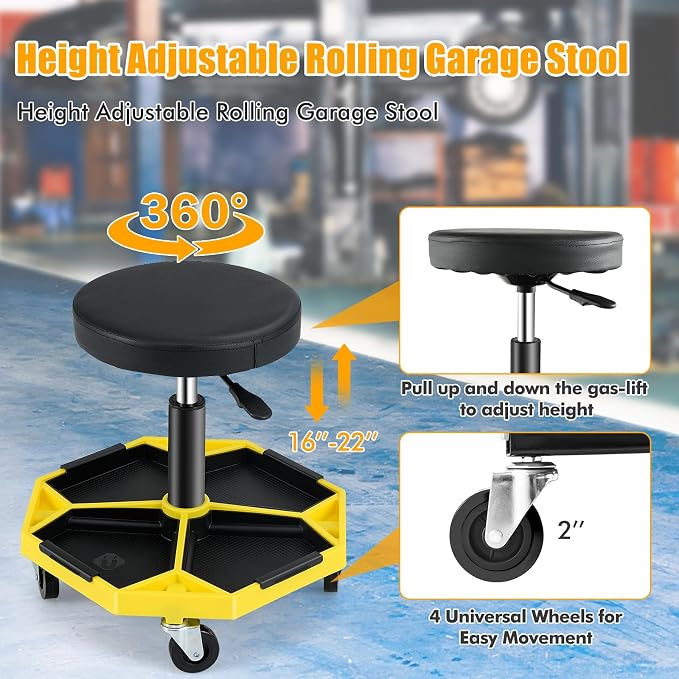Adjustable Mechanic Rolling Stool, Pneumatic Rolling Stool - Image 7