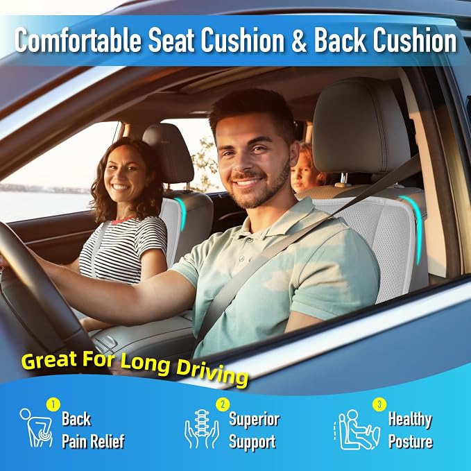 Car Seat Cushion with Back Support Pillow, Comfy Lumbar Support & Seat Cushion - Image 3