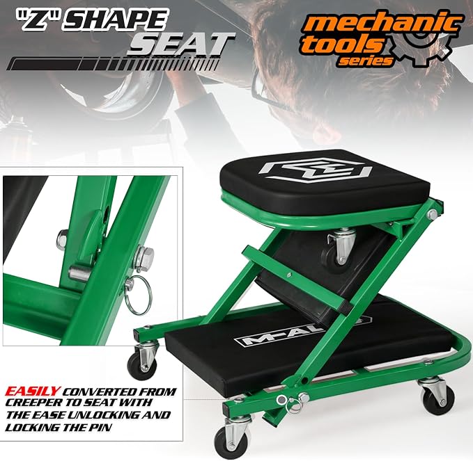 M-AUTO Foldable Z Creeper 2-in-1 Rolling Folding Car Creeper & Seat, 330LBS - Image 7