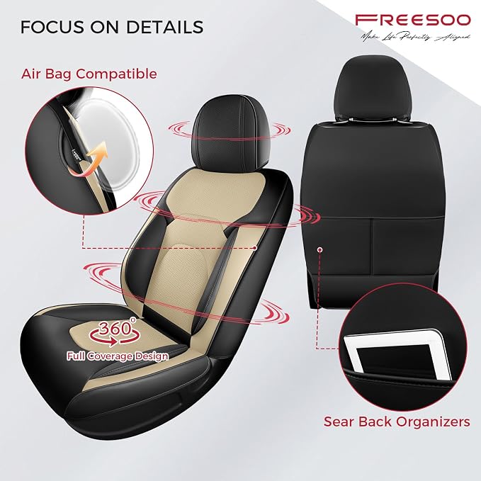 FREESOO Car Seat Covers Full Set, Waterproof Automotive Seat Covers, Leather - Image 4