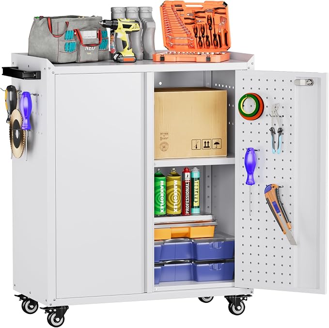 Metal Storage Cabinet with 2 Doors and 4 Hooks by SUXXANFurniture