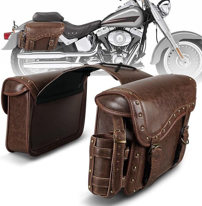 NICECNC Motorcycle Saddle Bags, PU leather Motorcycle Saddlebags, Reinforced by Nicecnc