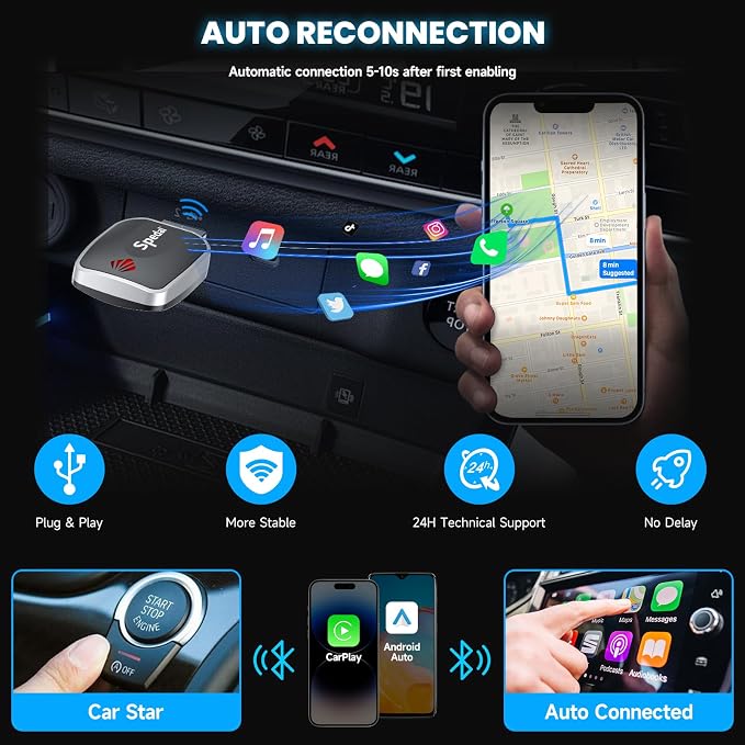 Spedal Wireless CarPlay & Android Auto Adapter, Plug & Play Dongle - Image 5