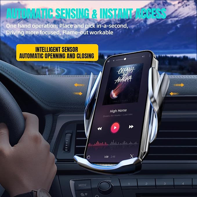 Wireless Car Charger, MAX 15W Fast Charging Auto Clamping, Sensing Phone Holder - Image 3