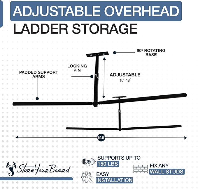 StoreYourBoard Double Ladder Ceiling Rack – Hi Port 2 Garage Ceiling Ladder - Image 4